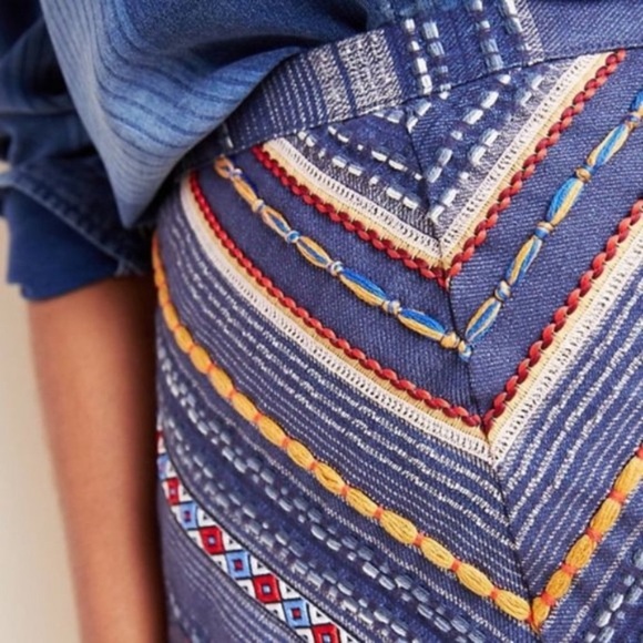 Maeve Embroidered Denim Mini Skirt - Picture 2 of 3